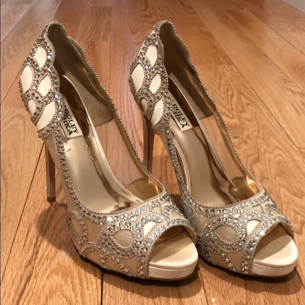 Badgley Mischka Rhinestone Peep-Toe Heels
